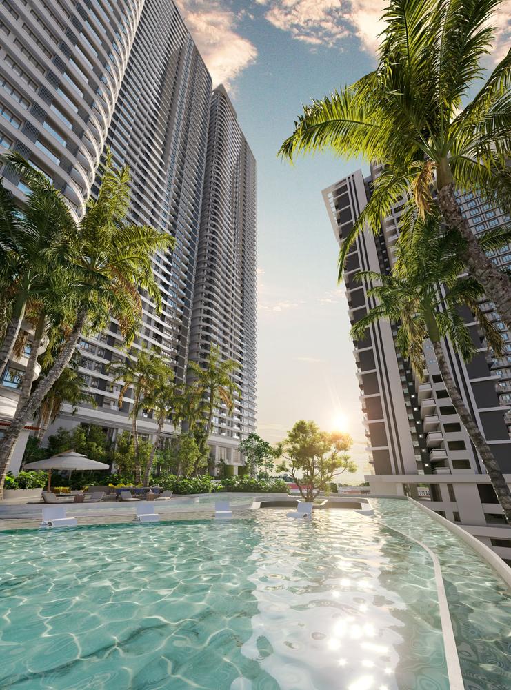 Bangsar Hill Park towers rising above the resort-style pool