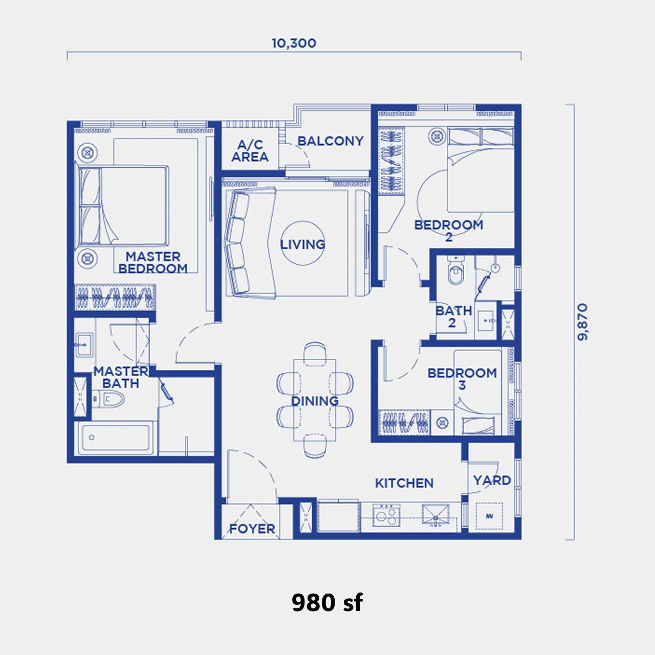 Bangsar Hill Park floor plan, Type 2A, 980 square feet