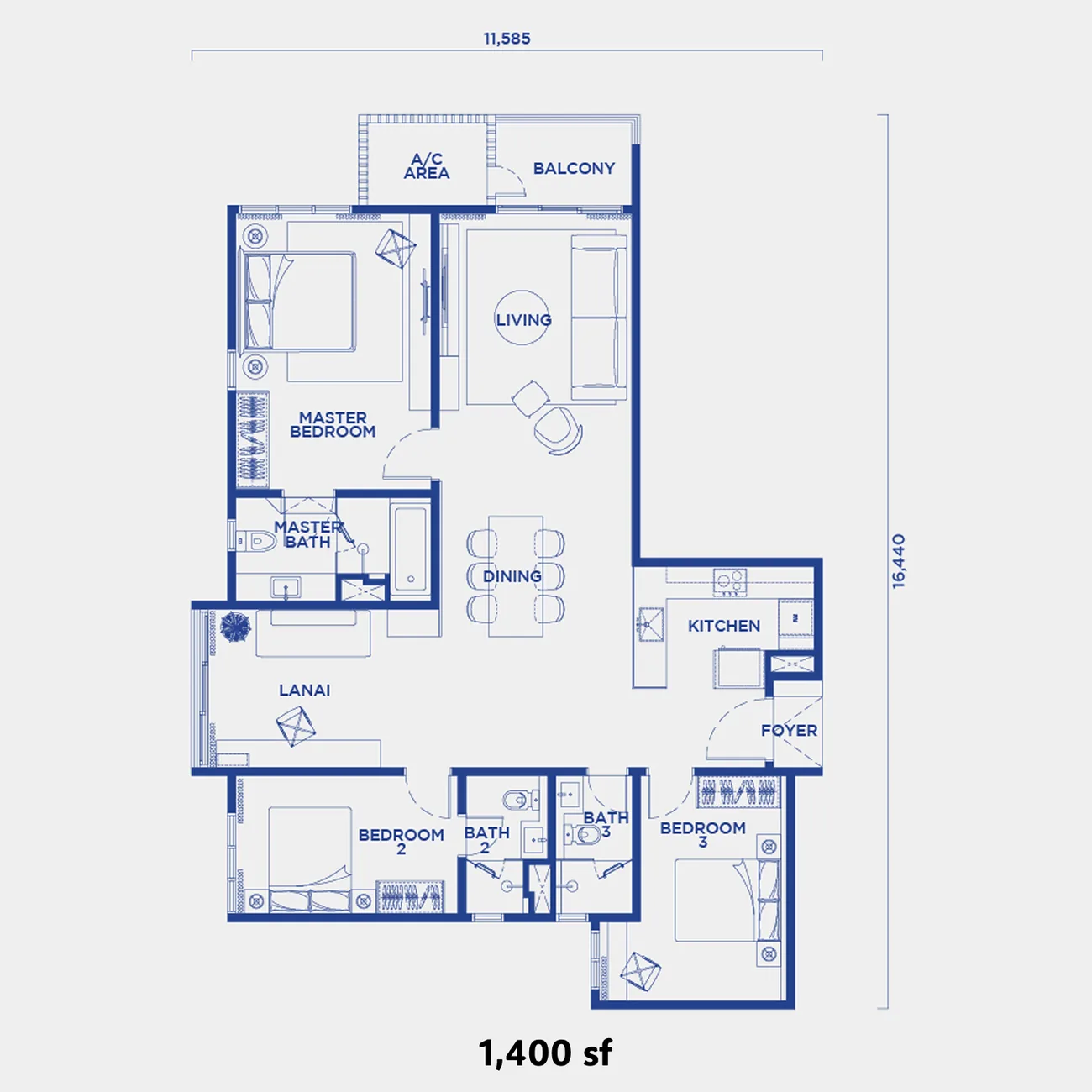Bangsar Hill Park floor plan, Type 3A, 1,400 square feet