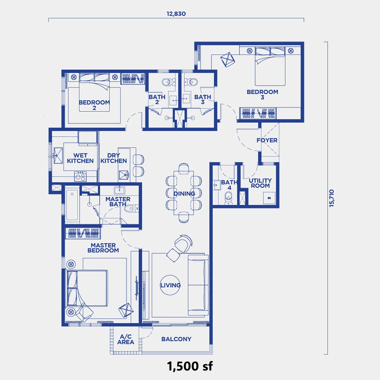 Bangsar Hill Park floor plan, Type 3B, 1,500 square feet