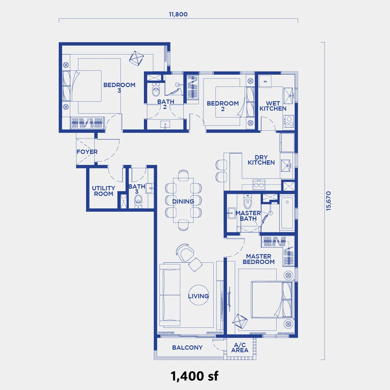 Bangsar Hill Park floor plan, Type 3D, 1,400 square feet
