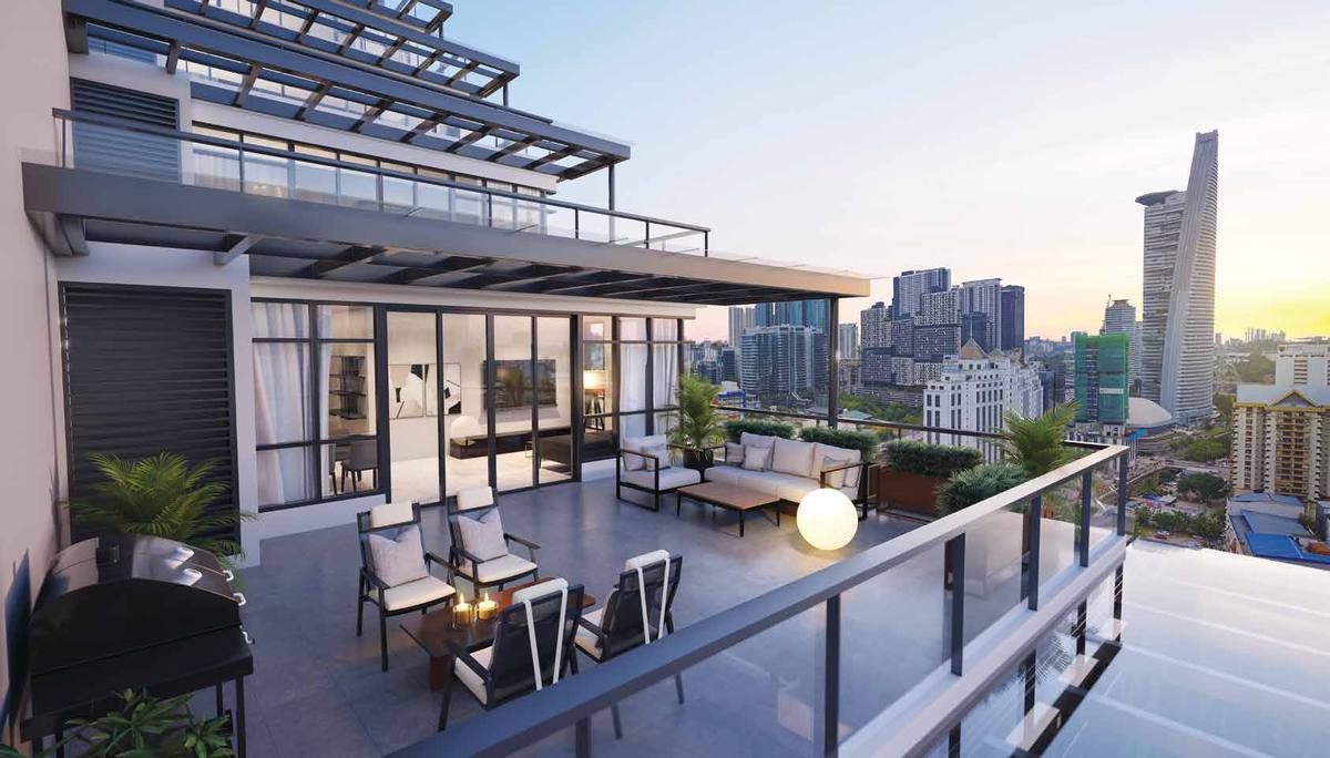 Khaya Residence rooftop sky terrace at dusk