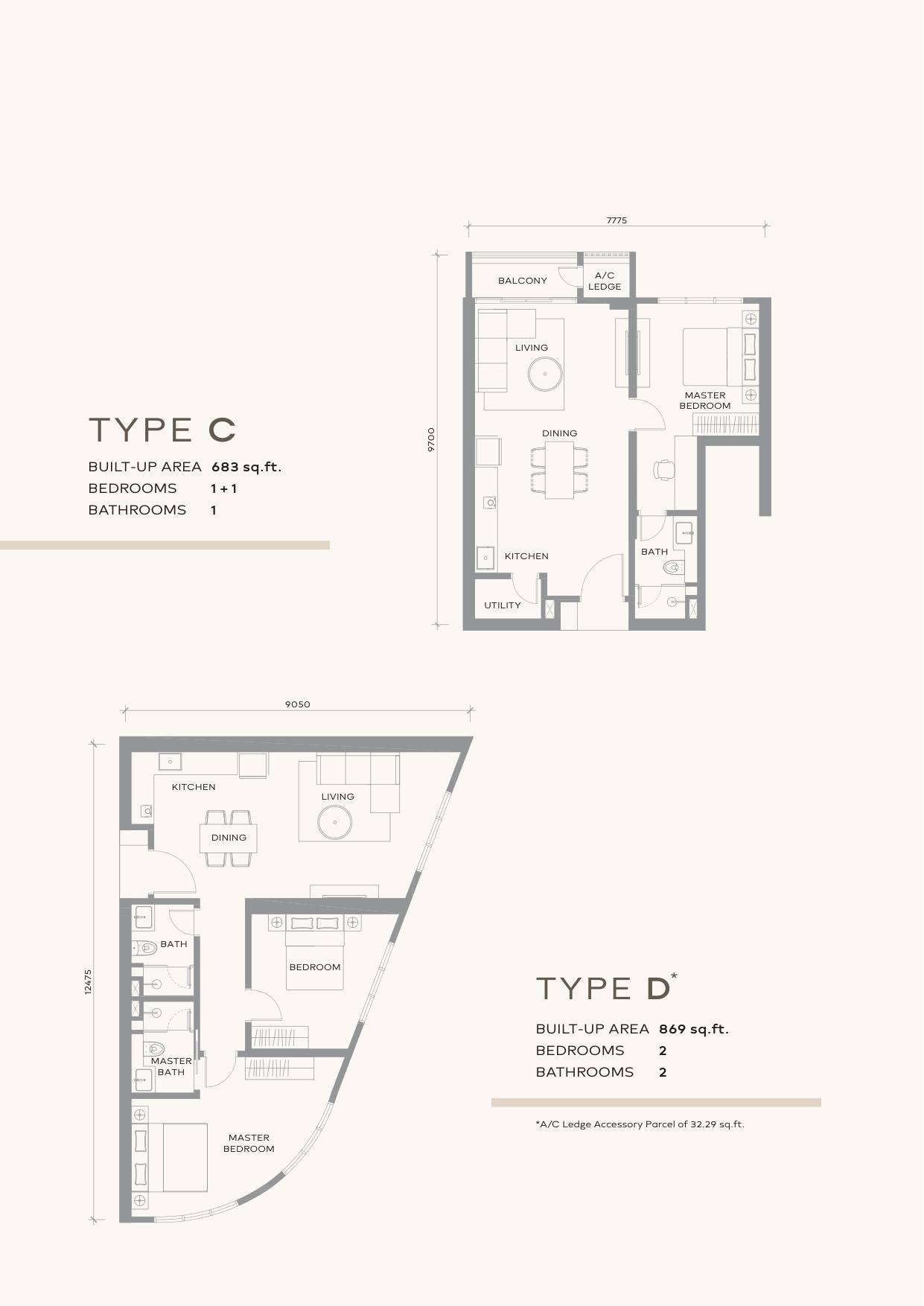 Khaya Residence floor plan, layout Type C and Type D
