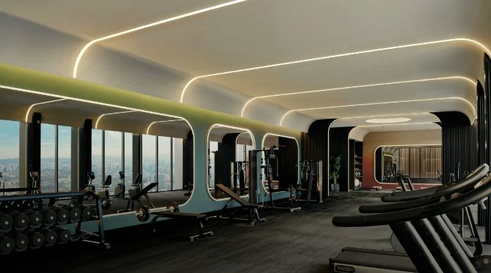 Parkside Residences gym with skyline views and full equipment