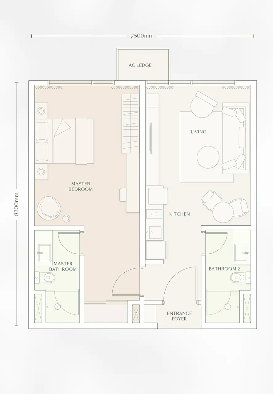 Parkside Residences floor plan, Type B, 1 bedroom