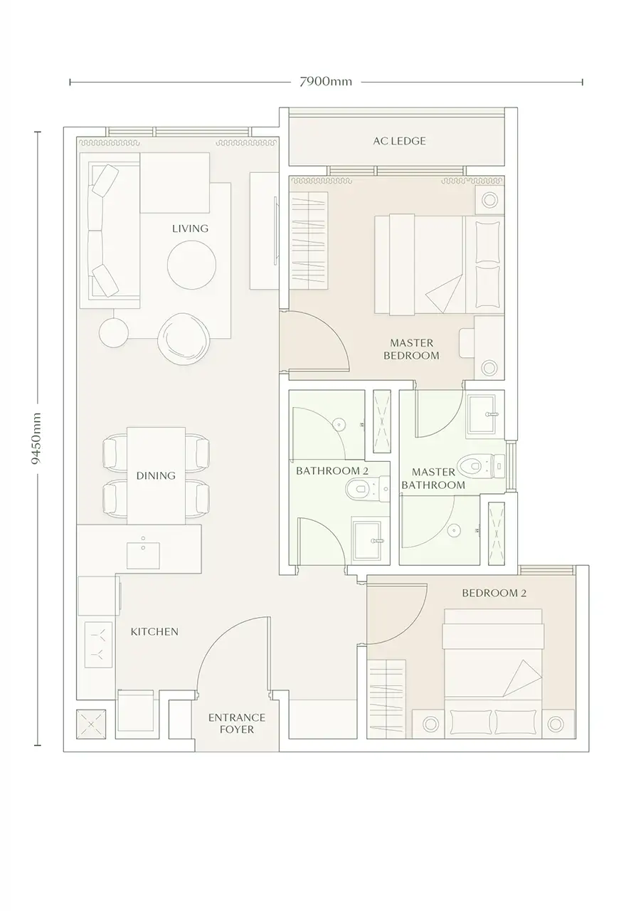 Parkside Residences floor plan, Type C2, 2 bedroom