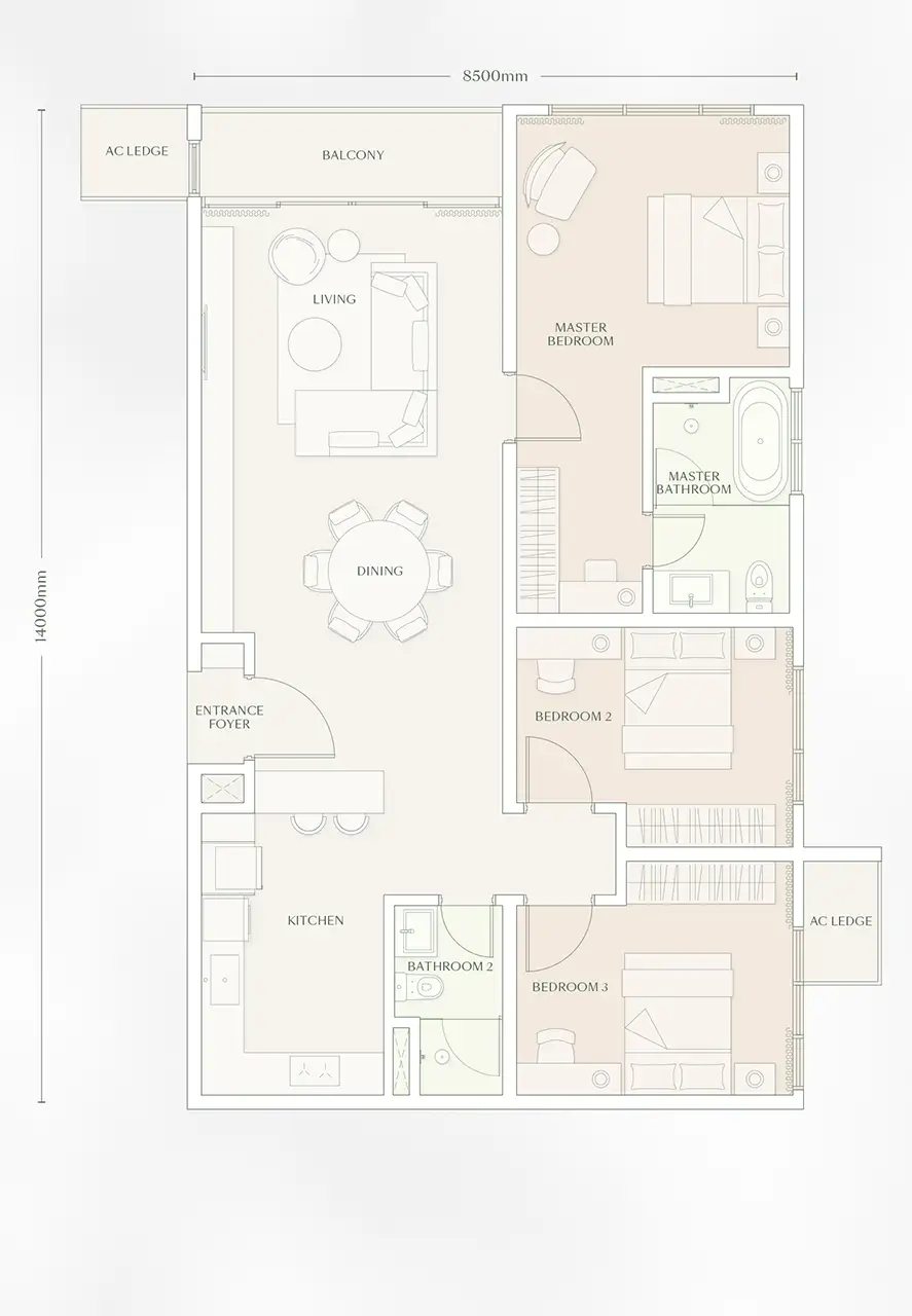 Parkside Residences floor plan, Type E2, 3 bedroom